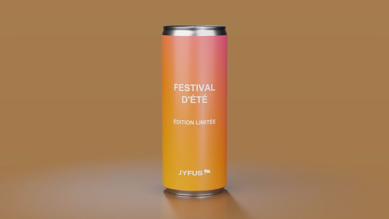 Canette orange et rose « Festival d'été » sur fond ocre.